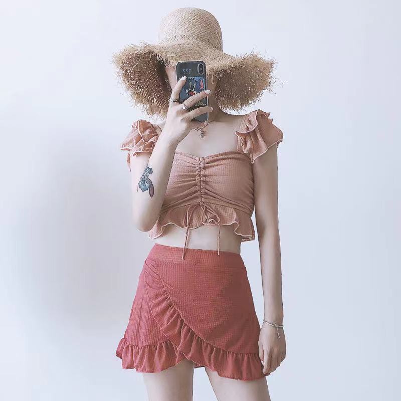 2021 Japanese and Korean small fragrance split skirt High-waisted swim suits sexy gathering